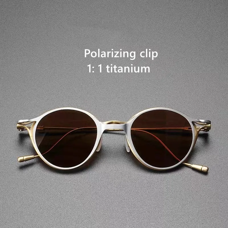 High Quality Round Removable Clip Sunglasses Vintage Pure Titanium Optical Glasses Frame French Designer Style Magnetic Eyeglass