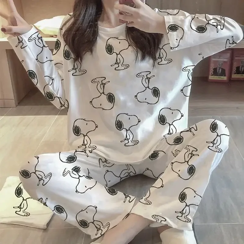 Snoopy Cartoon Pajamas Women Autumn Winter Long Sleeve Home Service Comfortable Women\'s Loose Casual Sleepwear Suit Homewear Set