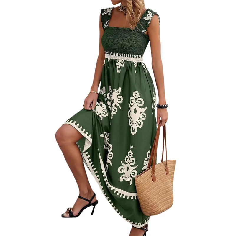 ABRT-Vestito lungo Boho da donna con scollo quadrato, abiti lunghi casual primaverili estivi, prendisole per le donne, vacanze al mare 2025