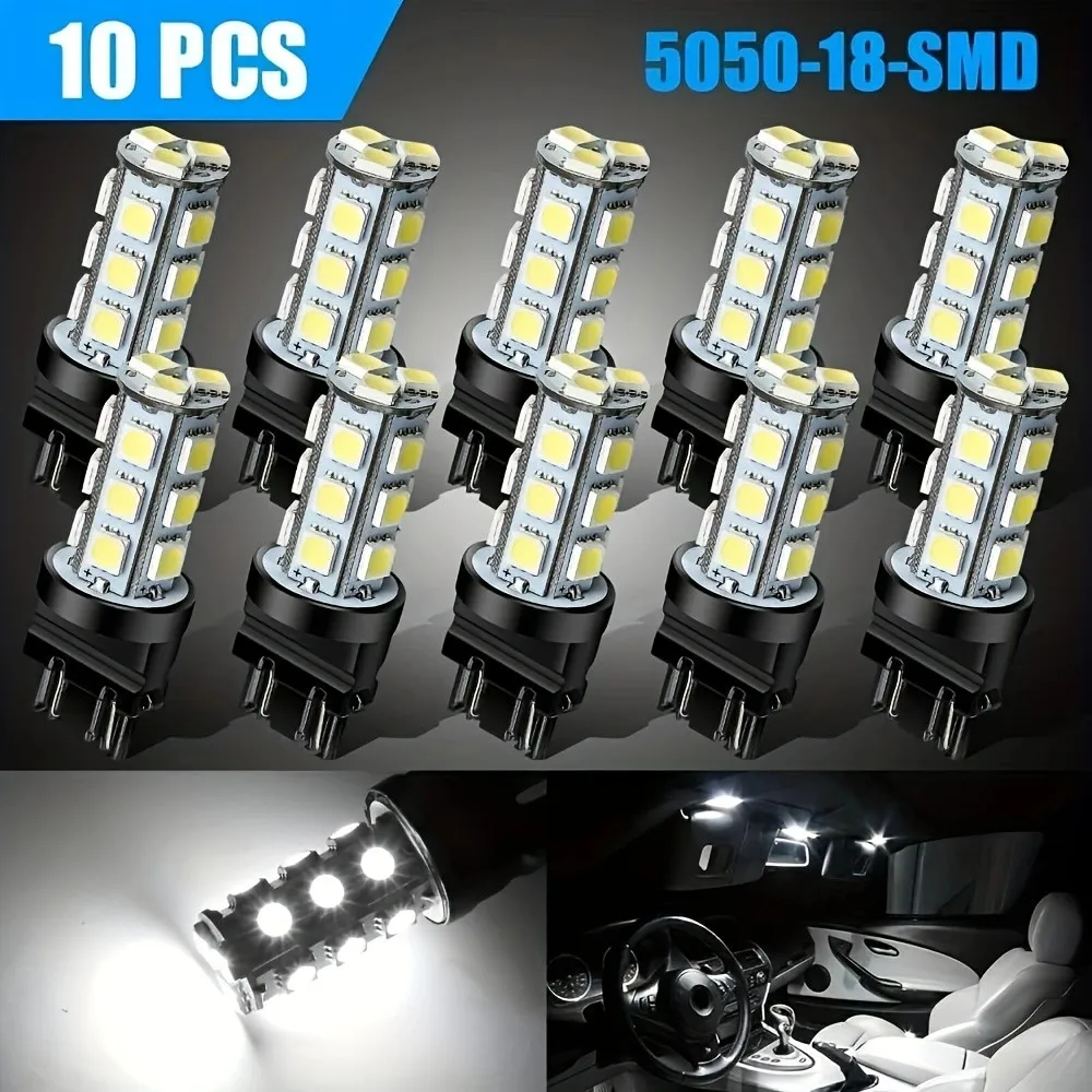 10PCS 3157 3156 5050 6000K Super White 18SMD LED Reverse Tail Brake Signal Light Bulbs for Reverse Light  and Tail Brake Light