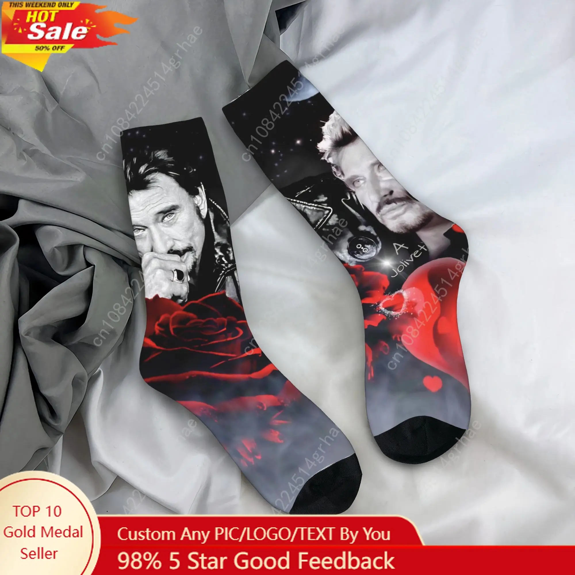 

Носки рок-звезды Джонни Холлидей, повседневные чулки для взрослых и мужчин, дышащие уличные носки, осенние нескользящие носки с принтом