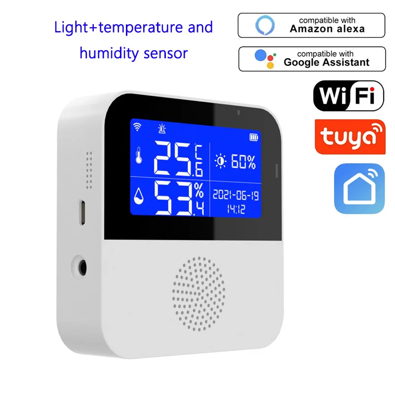 Home Indoor Outdoor Temperature Humidity Monitoring Detector Wifi Hygrometer Sensor Tuya Smart Safety LCD Display Night Visible