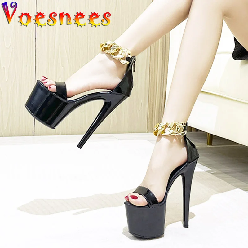 2022 Newest Chain Style Models Stage Show Women Sandals Summer Party Wedding Shoes Sexy Fashion Platform Stripper Stiletto Heels