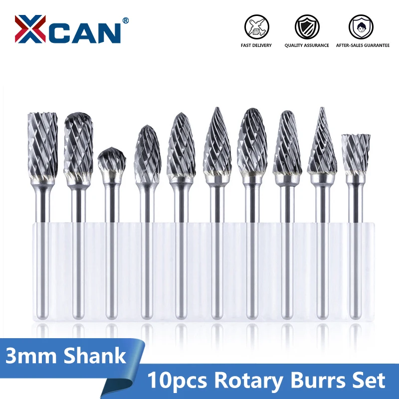 

XCAN Rotary File 10pc 3mm Shank Carbide Milling Cutter Rotary Burr Single Double Cut For Dremel Rotary Tools Electric Grinding
