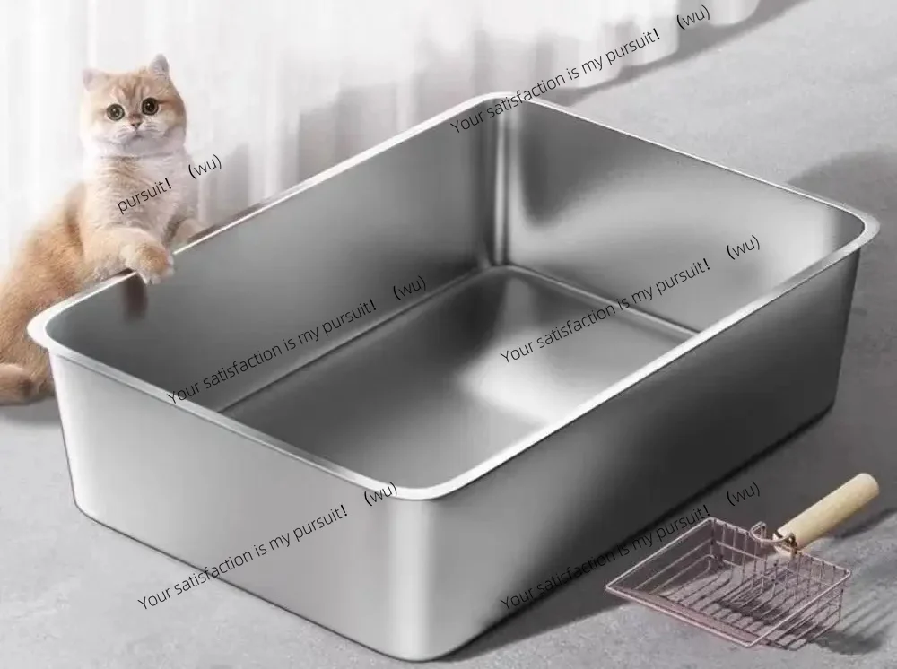 For Stainless Steel Cat Litter Box Easy To Clean High Sided Cat Toilet Large Capacity Pet Toilet Supplies Cat