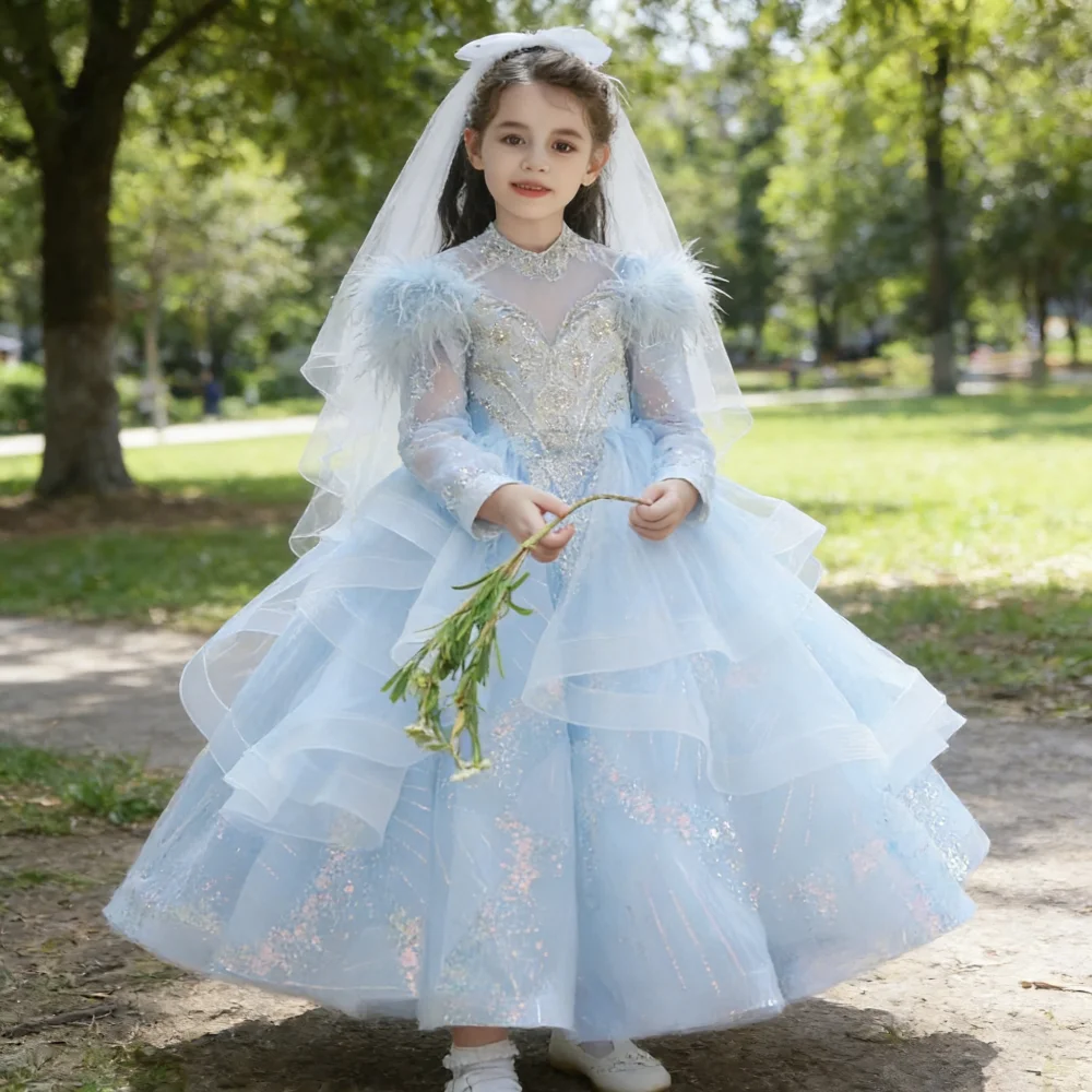 

2026 Kids Formal Dress Girls Princess Gown Clothes Host Piano Performance Pageant Party Outfit Children Evening Wear Costume