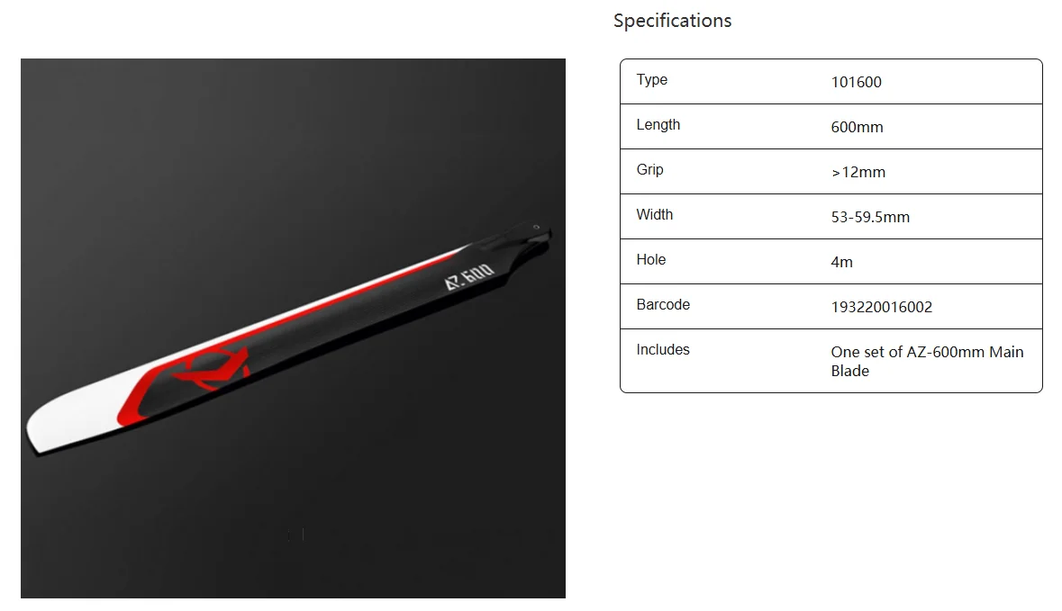 Azure power AZ600 AZ-600MM AZ-95MM カーボンファイバーメインブレード Goosky RS6 600 ヘリコプター用