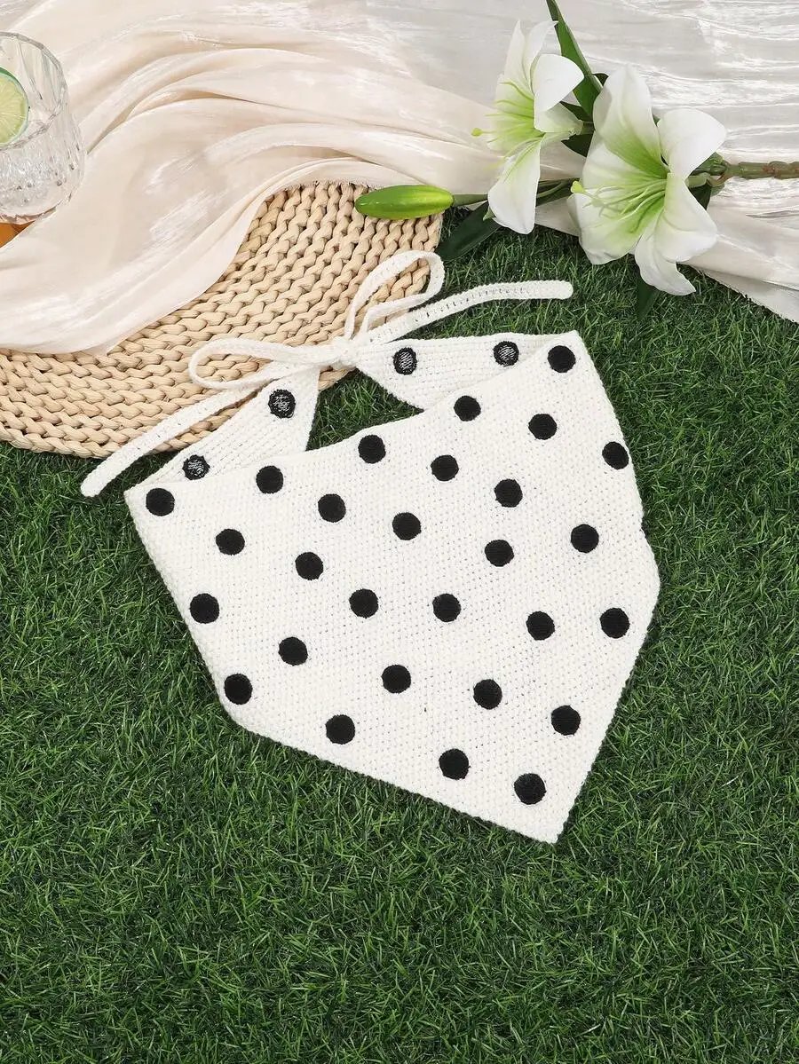 

White Polka Dot Knitted Bandana Headband For Women Summer Beach Vacation Accessory