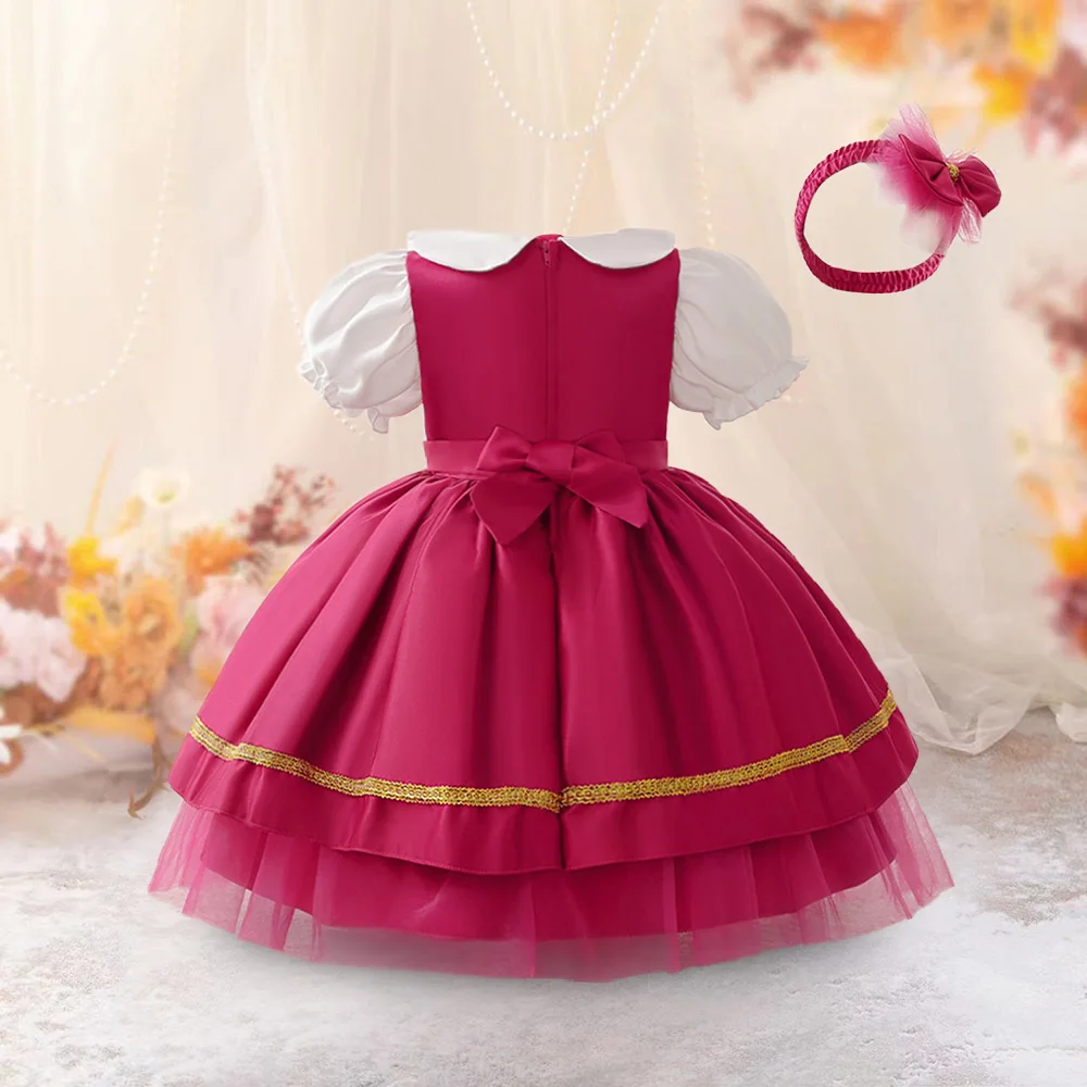 2pcs Lolita Pink Party Girl Dresses Girl Pleated Dress For Baby Toddler 1st Birthday Princess Gown Infant Wedding New  Costumes