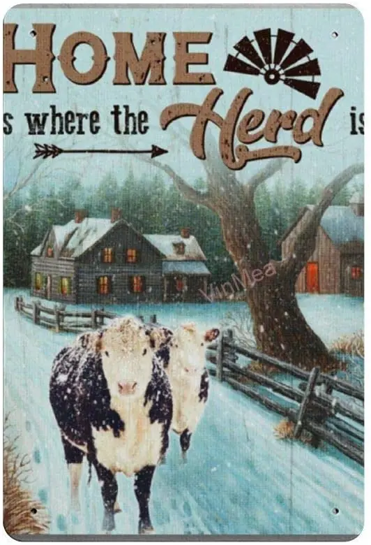 Bit SIGNSHM is Where The Herd is Retro Metal Tin Sign Plaque Poster Wall Decor Art Shabby Chic Gift Suitable 12x8 Inch sign