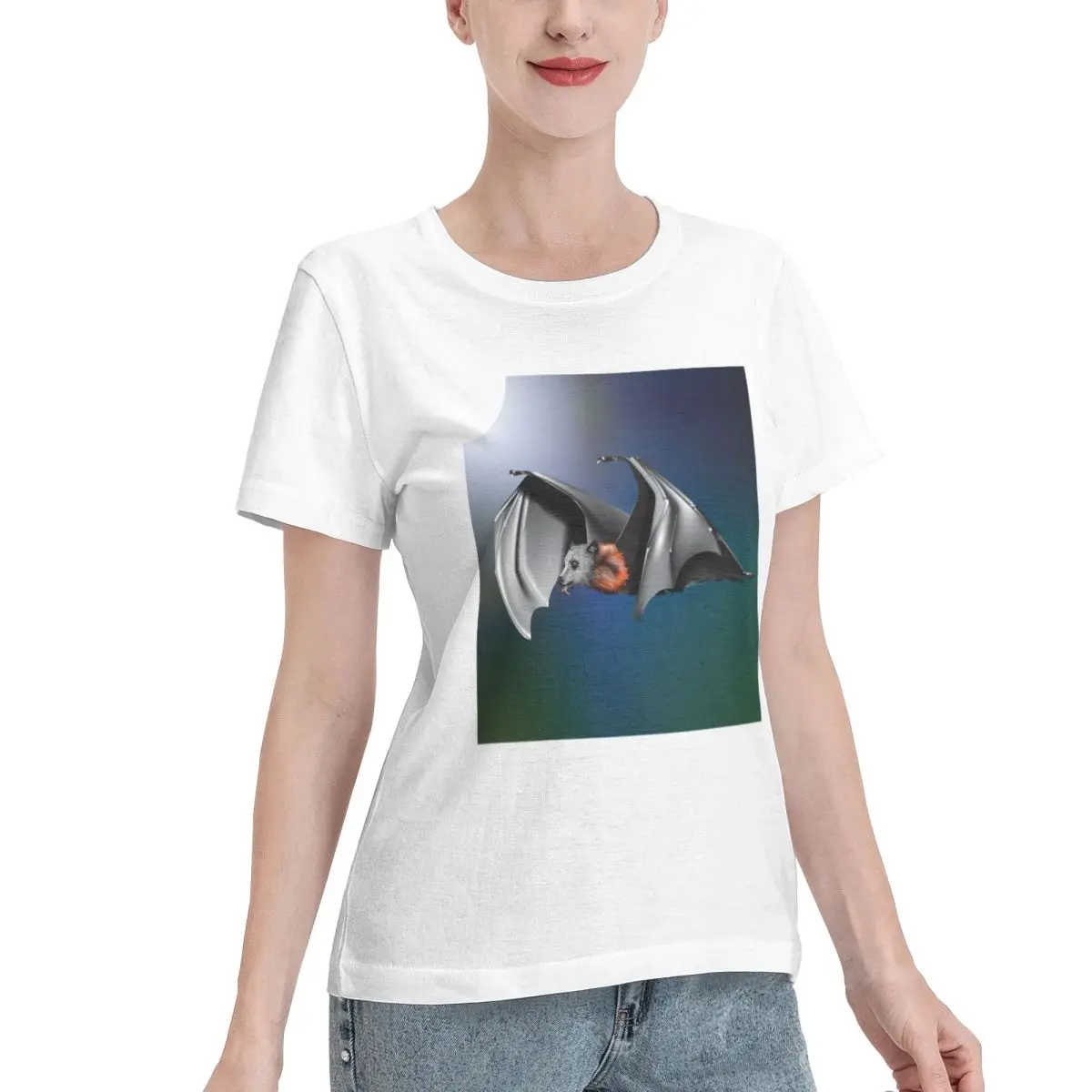 Multi Occasion Flying Fox Bat Noon Night Women's T-shirt Loose Soft Skin Friendly Top