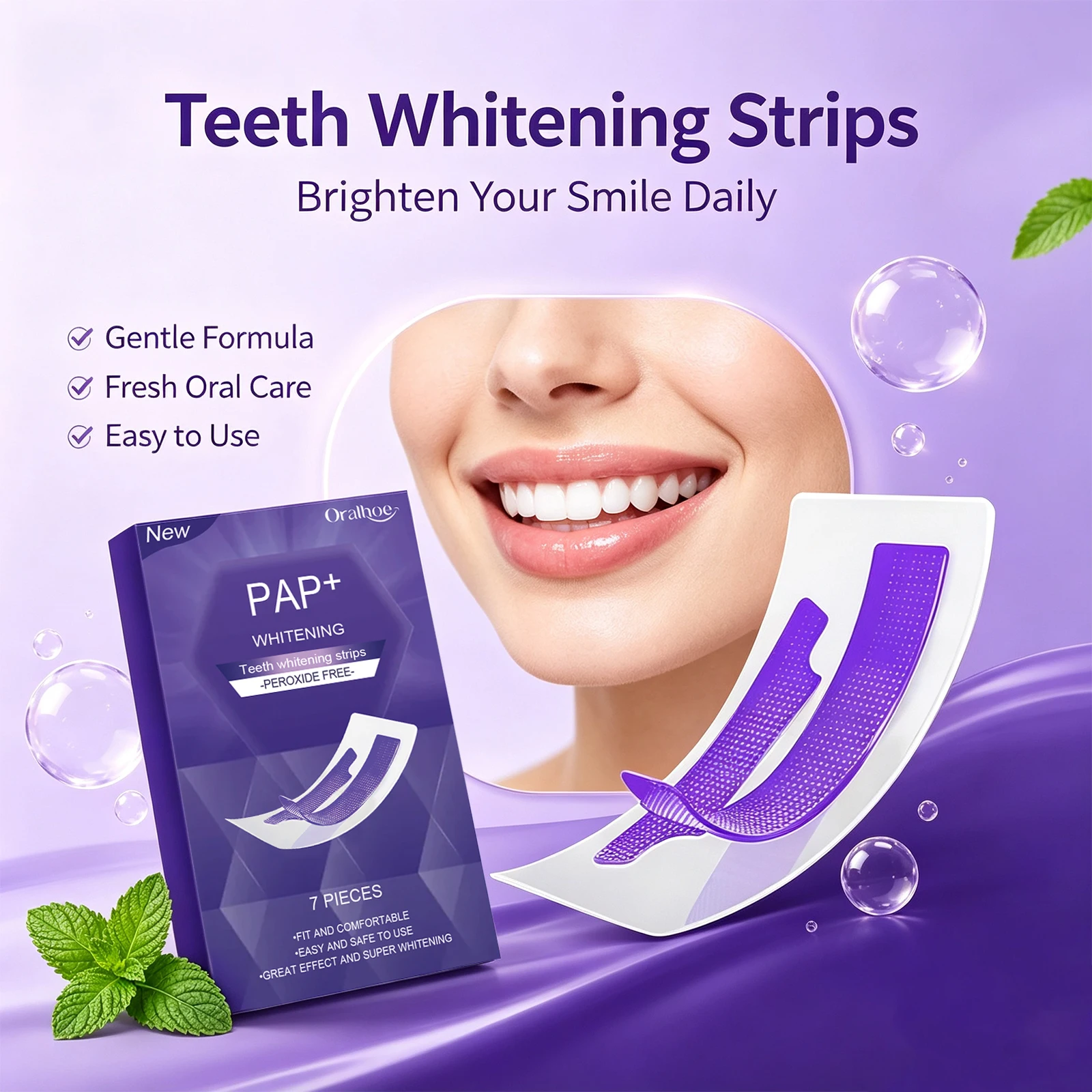 Teeth Whitening Strips Eliminate Yellow Coffee Tea Wine Tooth Bleaching Strips,Fresh Breath Peroxide Free Teeth Brightening Tool view 2
