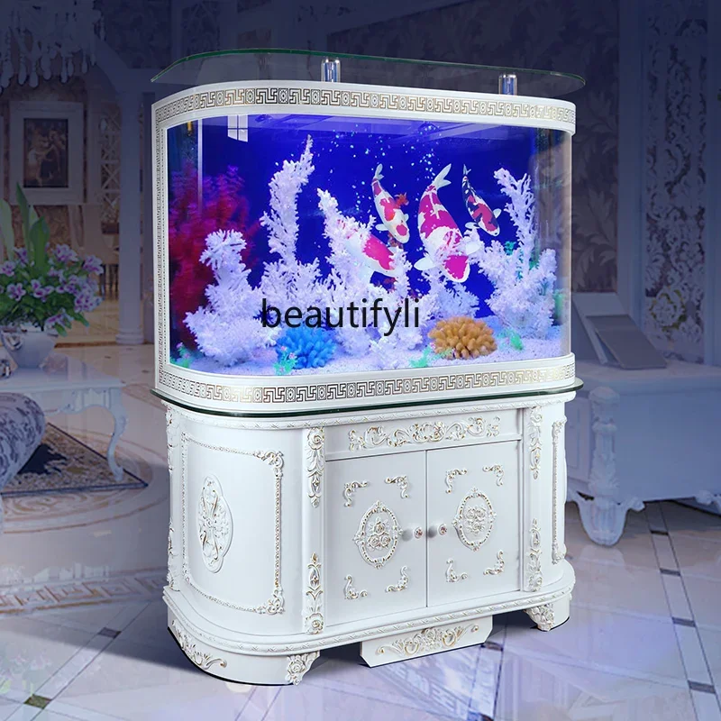 European-Style Fish Globe Glass Living Room Home Floor Medium and Large Aquarium Fish Tank Creative