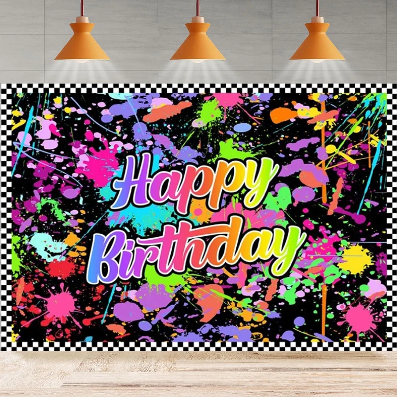 Neno Glow In The Dark Party Photography Backdrop Colorful Graffiti Splash Paint Background Happy Birthday Black Light Party