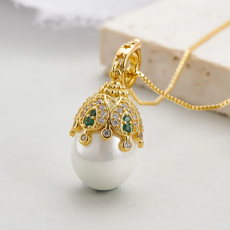 NEW S925 Pure Silver Jewelry Artistic Retro Style Full Diamond Pendant Beautiful And Fresh Pearl Zircon Pendant Selected Gift