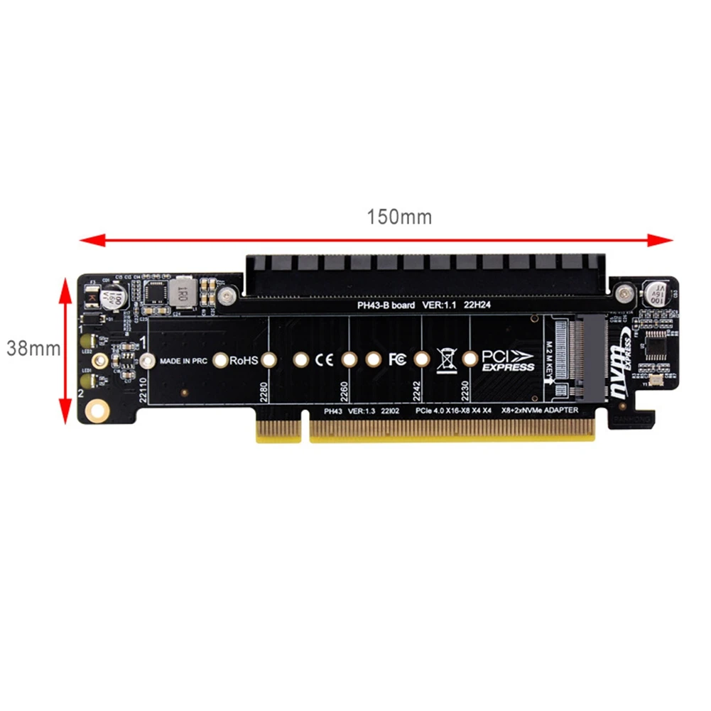 Carte PCIE 4.0 X16 à X8, fente, Nvme Pcie 4.0, 6 000 cartes, 2 ports d'entrée NVcloser, 6 000 cartes Riser