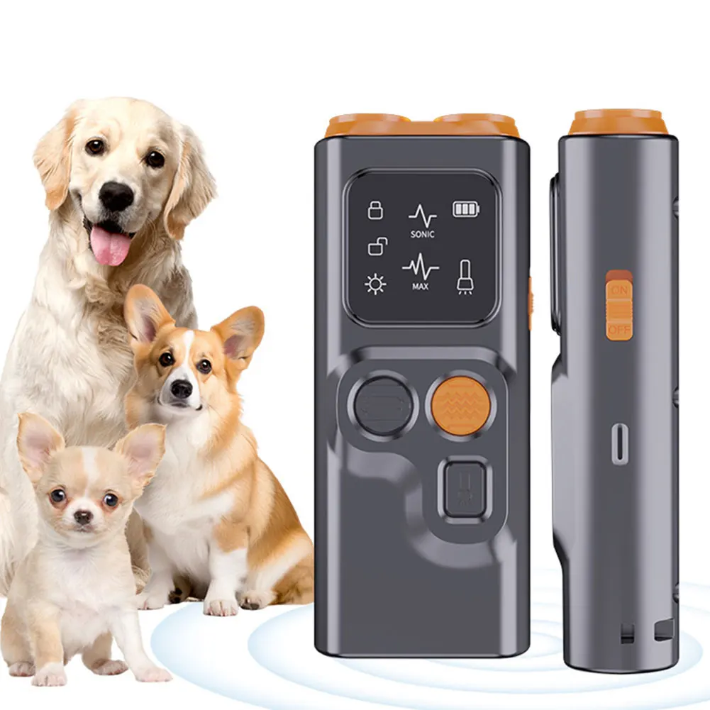 

Rechargeable Sonic Dog Repeller with High-Frequency LED Flashlight Anti Dog Bark Deterrent Device Dog Training Device
