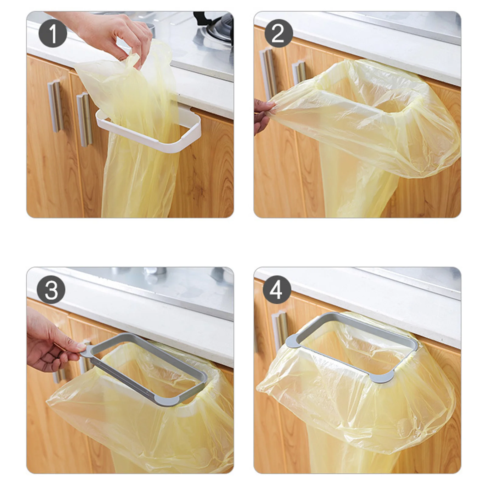 1PC Back Design Garbage Bag Holder Rack Hanging Trash Holder Multifunctional Space Saving for Kitchen Cupboard