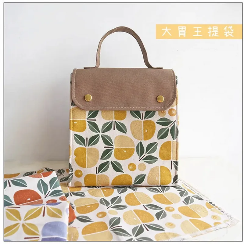 Thick Cotton Fabric with Retro Geometric and Apple Print, Handmade DIY Bag Mouth, Gold Package Material, 100% Cotton, CR-1845