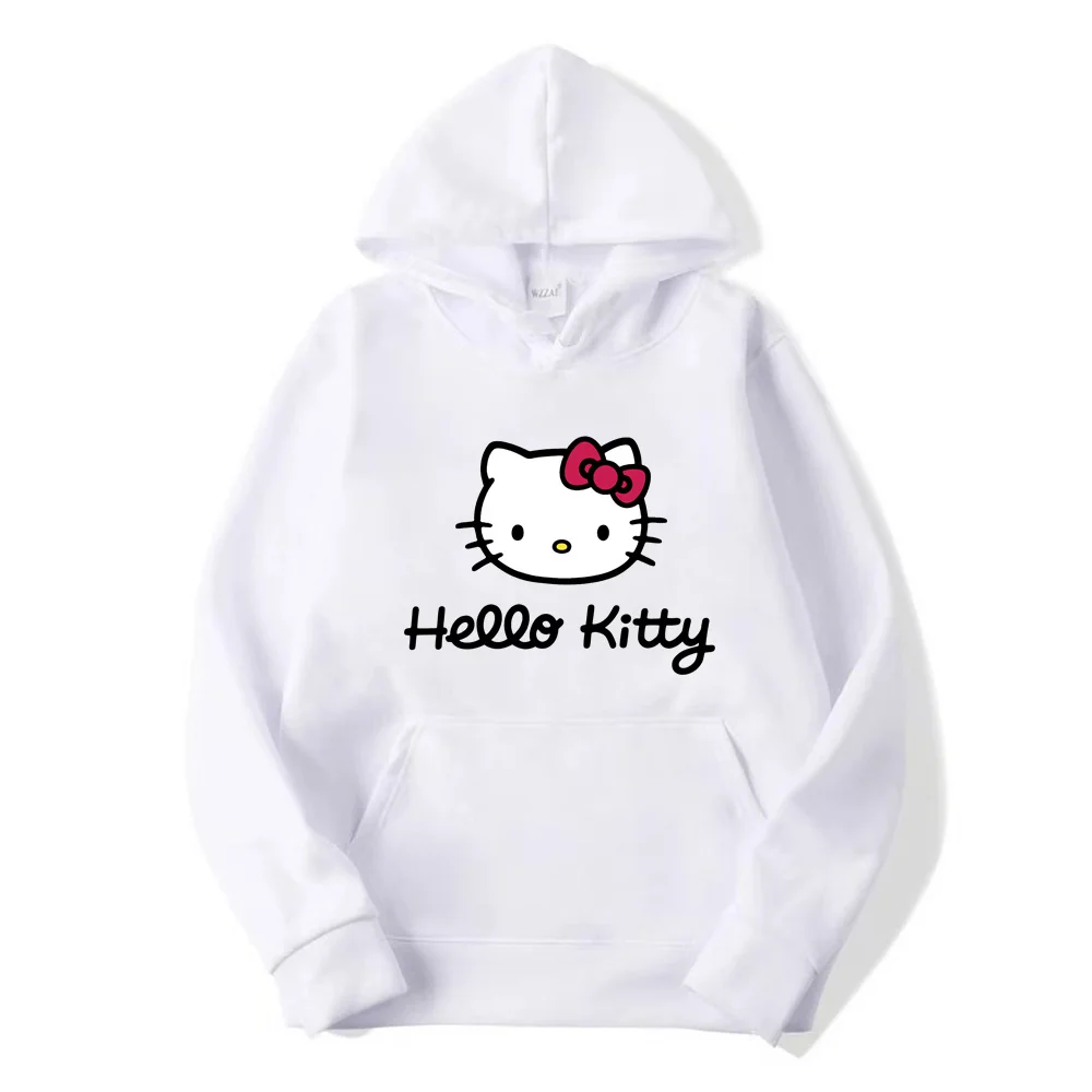 New Hello Kitty Anime Hoodie Casual Sweatshirt Boys Fleece Pullover Y2k Sudadera Couples Print Hoodies Jacket Kids Clothes Girls