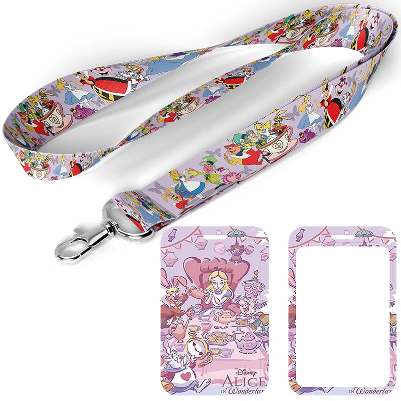 D1313 Alice in Wonderland Lanyard Keychain ID Card Cover Passport Cellphone USB Badge Holder Bag Pendant Key Ring Accessories