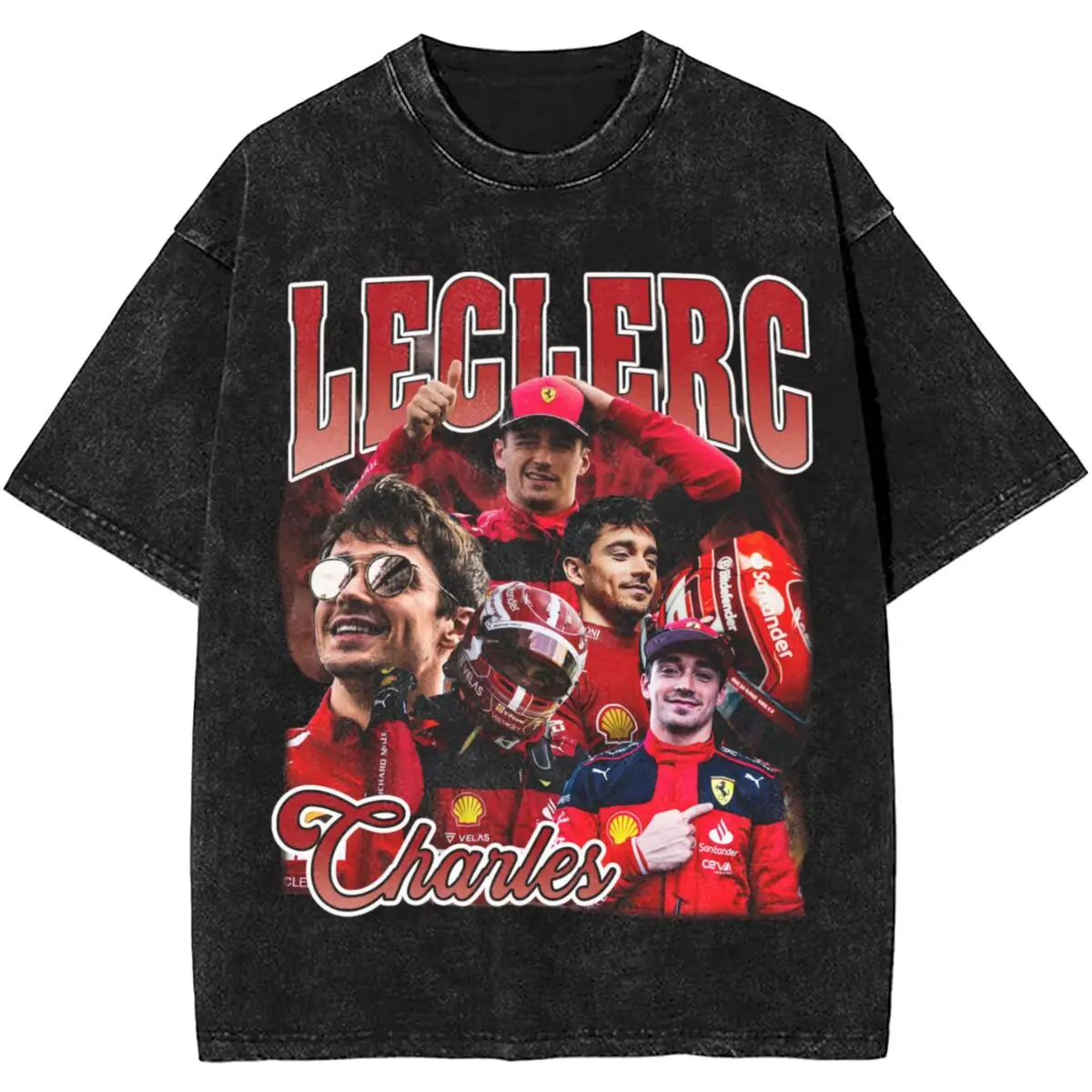 Graphic 2024 F1 Charles Leclerc Washed Shirt Merch Streetwear Hip Hop Vintage T-Shirts Tees Men Women Cotton Oversize