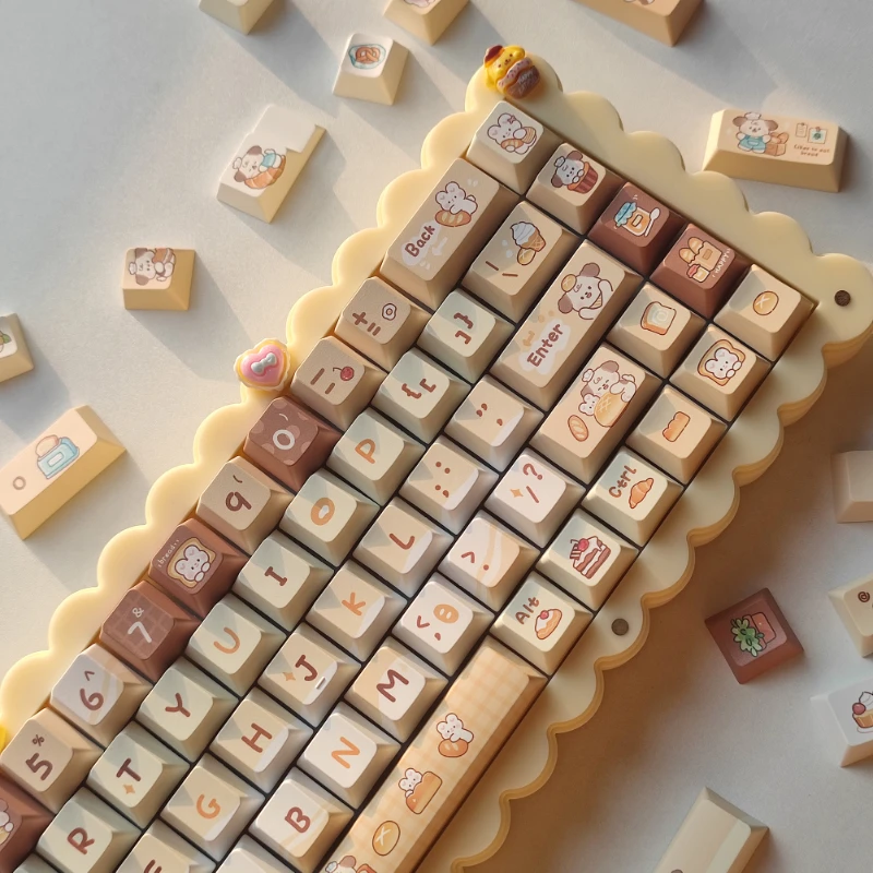 MiFuny Original Cute Bread Dog Theme Keycaps 140Keys Kit Girl PBT Cherry Profile Gaming Key Cap Mechanical Keyboard Accessories