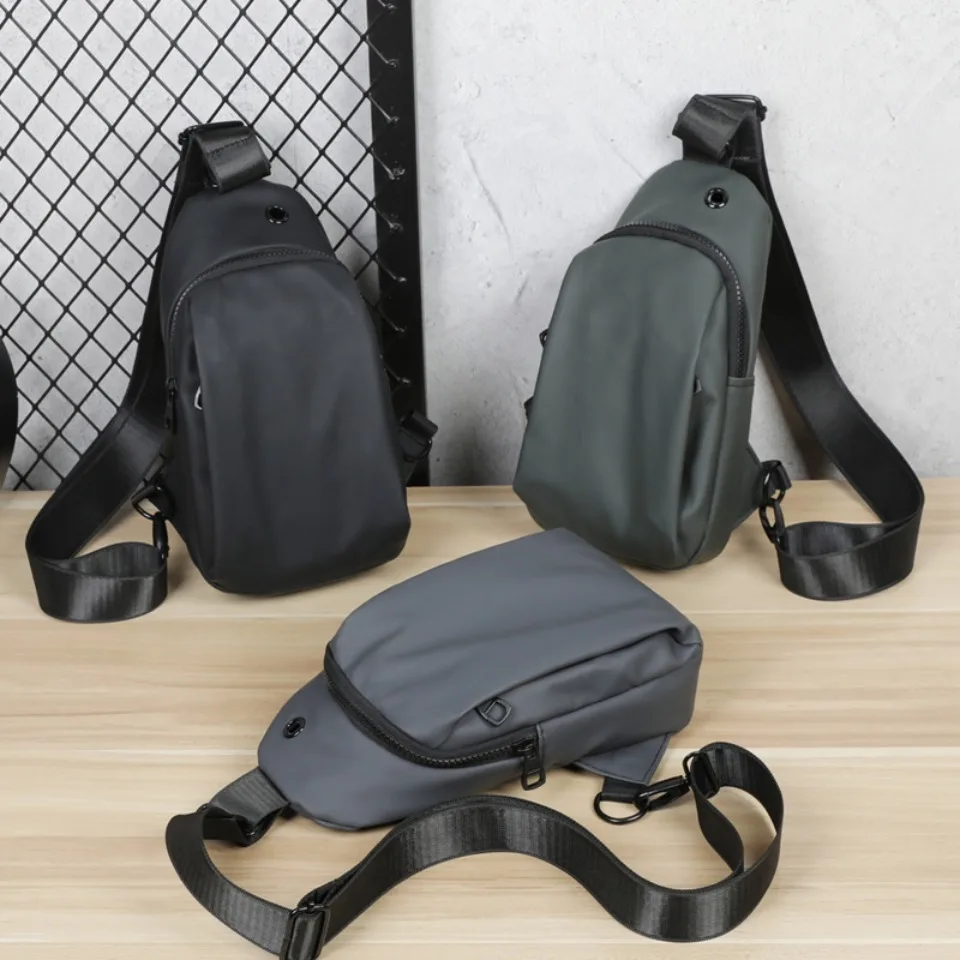 

Мужская нагрудная сумка через плечо с зарядкой через USB, однотонный уличный рюкзак через плечо — портативная маленькая сумка