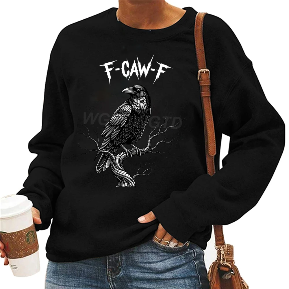 Halloween F-Caw-F Print Sweatshirts für Frauen Lustige Langarm Rundhals Grafik Pullover Tops Halloween Sweatshirt Geschenke
