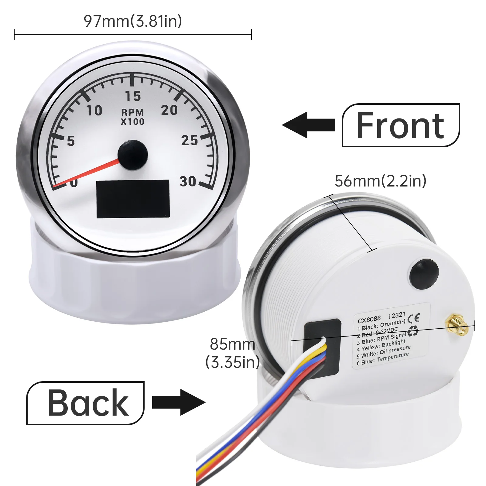 A New 85mm Digital Car Truck Boat Tachometer 3 IN 1 Multi-function Water Temp Oil Pressure 3000 RPM Meter for Car Boat ATV 9-32V