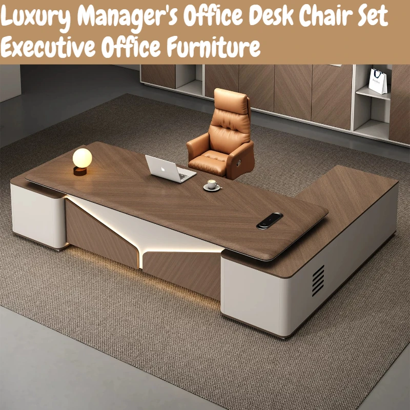Luxury L-shaped Executive Office Desk Set Modern Manager Desk Boss Table Workstation With Ergonomic Chair For Office Furniture
