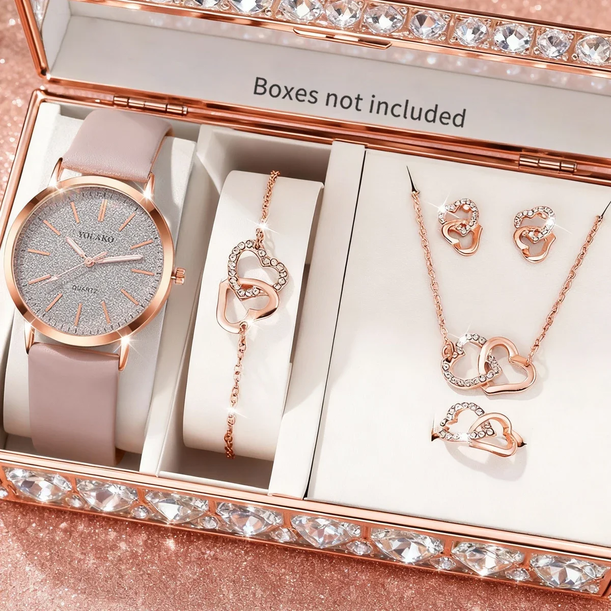 1pc elegant watch+5pc accessory set, elegant dial, textured strap, a good choice for daily matching