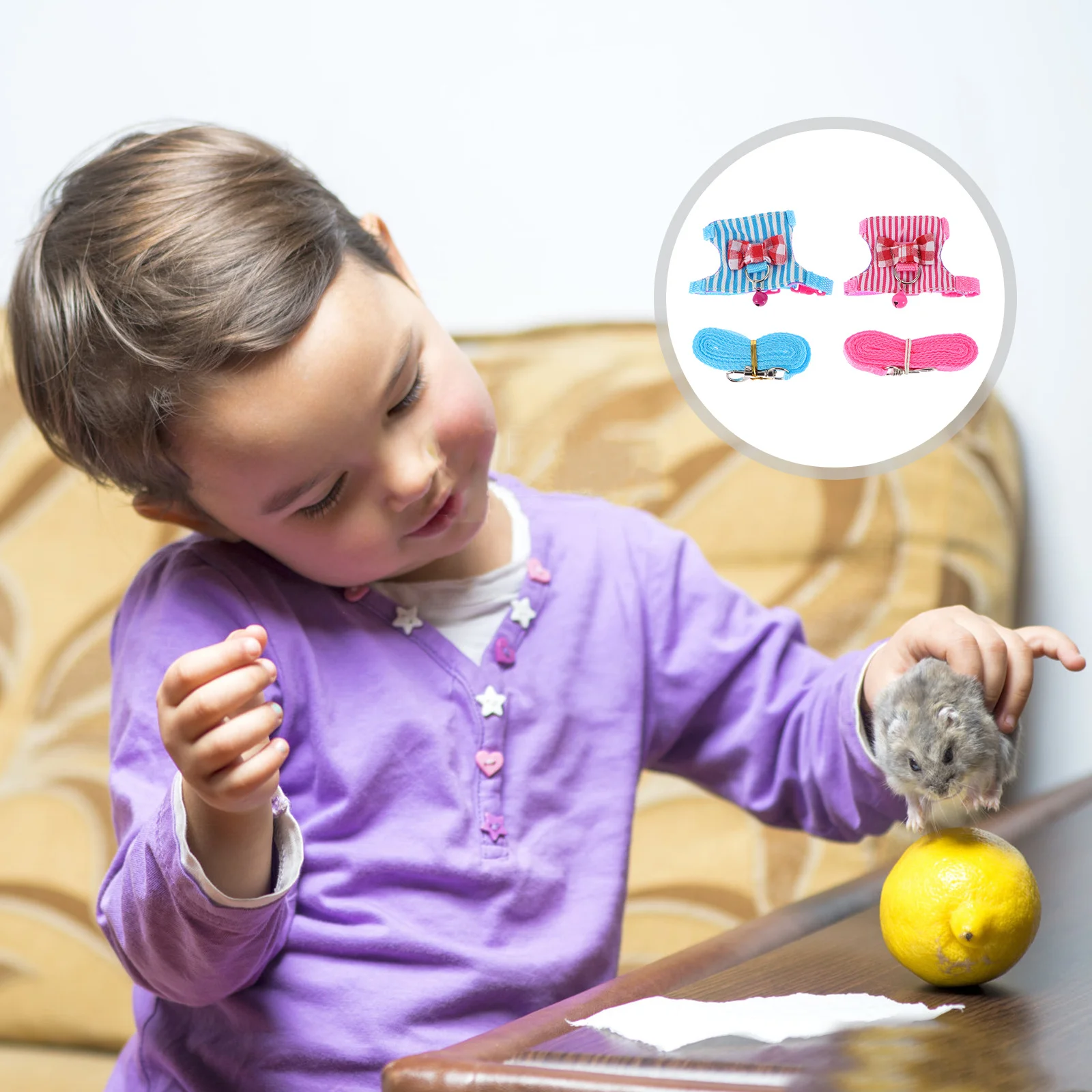 

2Sets Pet Chest Strap Decorative Hamster Harness Comfortable Rat Leash Breathable Durable Adjustable Practical Outdoor Traction