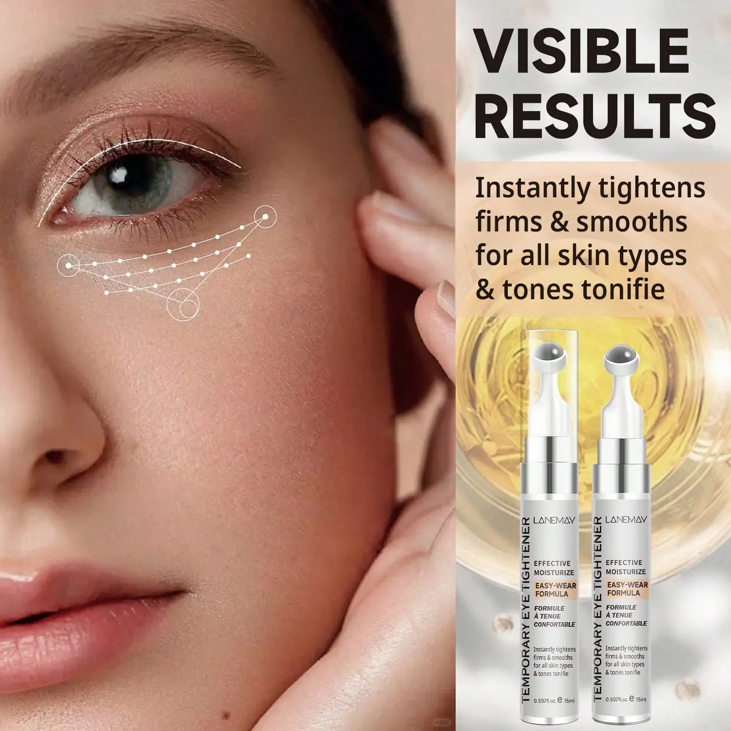 Temporary Eye Tightener | Retinol, Caffeine & Hyaluronic Acid | Instantly Tightens Firms And Smoots Eye Area | Visibly Firms