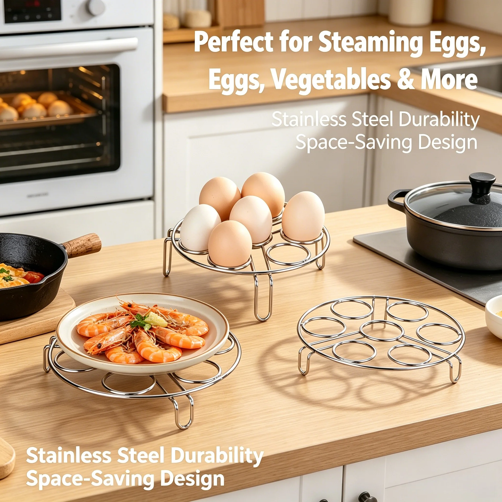 High-Quality Thickened and Reinforced Stainless Steel Steaming Rack, Multi-Functional High and Low Foot Steaming Grid Rack, Heat-Insulated Egg Steaming Rack Holder