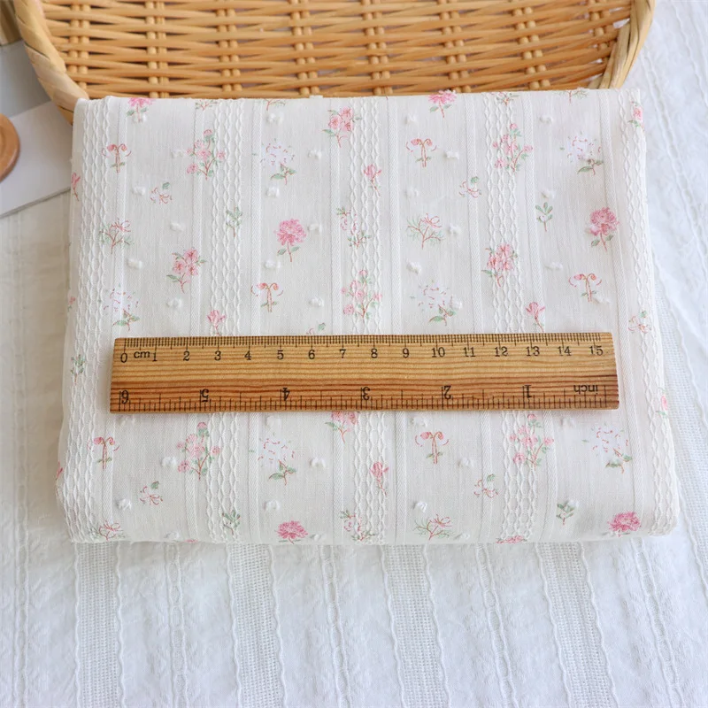 145 x 50 cm gestreifter Jacquard-Stoff aus reiner Baumwolle mit kleinem Blumenmuster, DIY-Stoff für Kinderkleidung, Vorhänge, Röcke – Detail 11