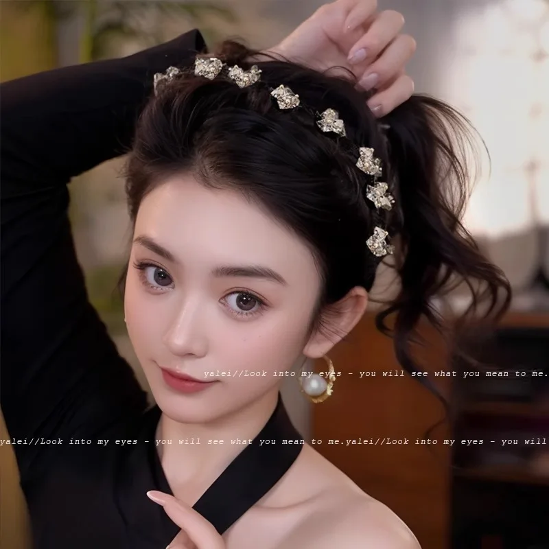 1pc France Lastkiss Black Rhinestone Wave Headband Volume Boosting Non Slip Hair Hoop for Women Daily Outing 2026 New Elegant