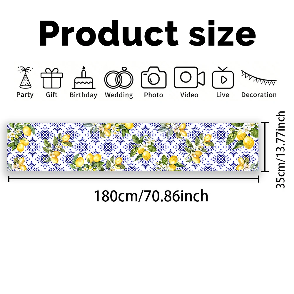 Mediterranean Lemon Blue Tile Print Table Runner Dining Table Decor Coffee Side Cabinet Dresser Holiday Home Ornament