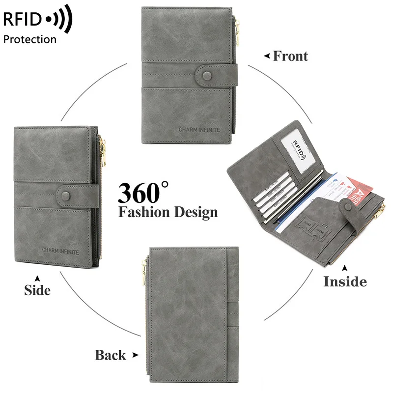 도난 방지 RFID 여권 홀더, 지퍼 버클 여행 지갑, 문서 홀더, 다기능 여행 여권 가방