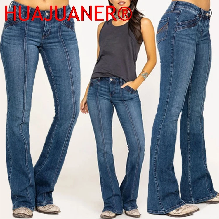

Full Length Flare Pants Women Jeans Denim Solid Pockets High Waist Spliced Loose Fit Streetwear Washing 2026 Zipper Fly