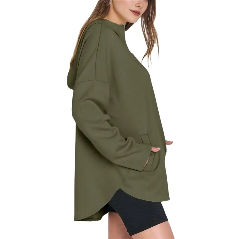 

ABRT-Womens Oversized Hoodie Quarter Zip Sweatshirts Fall Winter Tunic Pullover Top Trendy Preppy Clothes Army Green M
