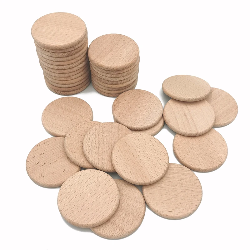 25mm-70mm Natural Beech Wood Slices Unfinished Solid Wooden Coins Rounds Cutouts for Crafts Projects, DIY Crafts, Ornaments