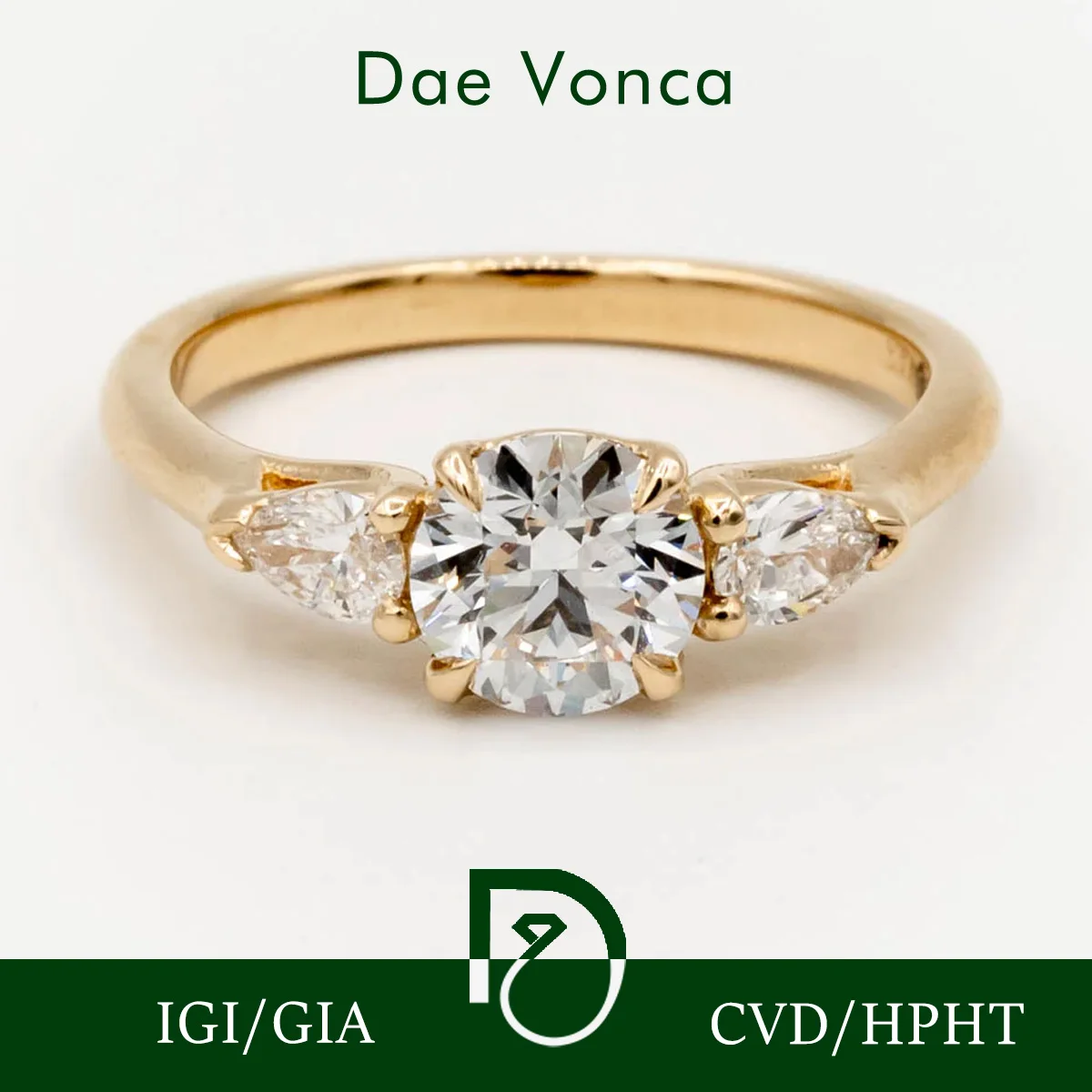 9K/14K/18K Yellow Gold Lab Diamond Engagement Ring Classic Round & Pear Three Stone IGI Certificated Lab Grown Diamond Ring