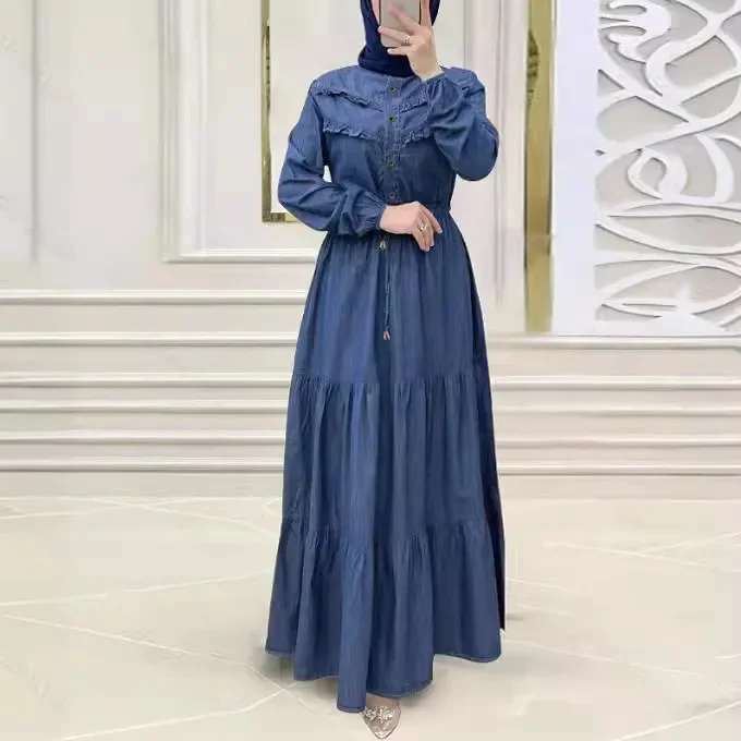 Arabia Dubai Abayas Muslim Dress Women Fashion Button Slim Dress Elegant Party Dress for Women Turkey Islamic Clothes Vestidos