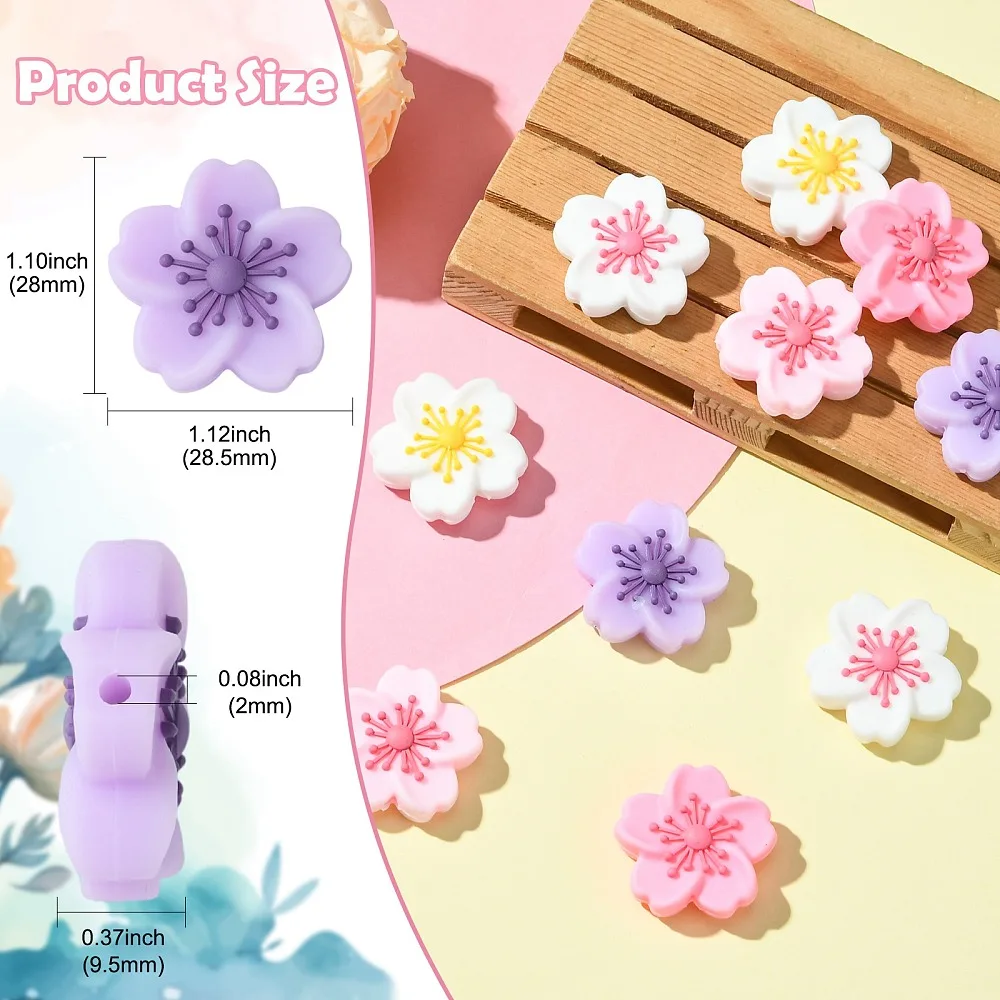 KitBeads 10pcs Mixed Color Flower Silicone Beads Cherry Blossom Shaped Floral Beads for Jewelry Making Bracelet Necklace Crafts