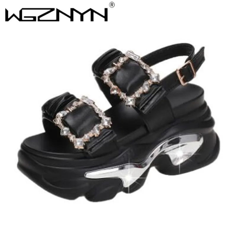 Women\'s Bling Strap Chunky Sandals Summer 2024 Thick Bottom Wedges Beach Slippers Woman Fashion Pink High Platform Sandals Mujer