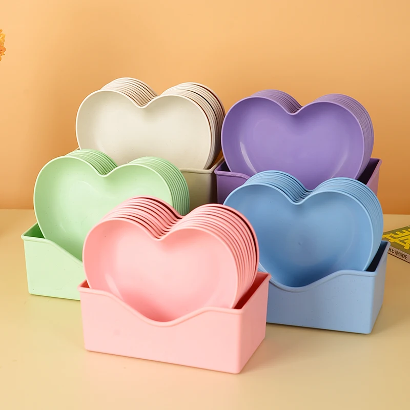 Wheat Straw Heart Shape Spitting Bones Dish 5 Pcs Japanese Style 5.5 Inch Solid Color Plastic Plate Simple Anti-fall Snack Plate