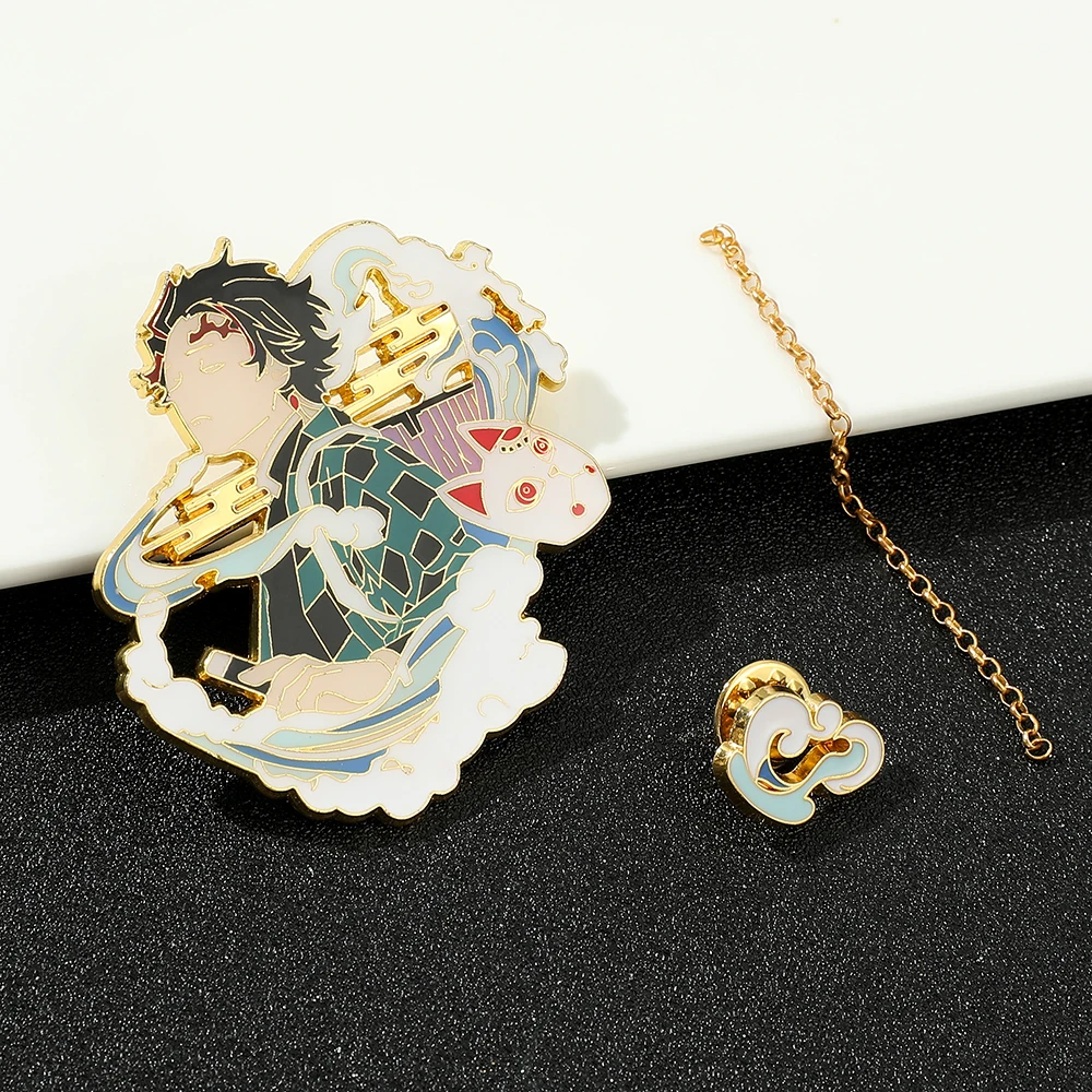 Broche de personajes de Anime Demon Slayer, insignia de botón de Agatsuma Zenitsu Kamado Tanjirou, joyería para ropa, accesorios de mochila