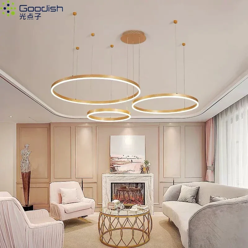 

Modern Nordic LED Pendant Light Luxury lamps for Living Dining Room Hall Brushed Circle Rings Hanging Home Decoration Chandelier