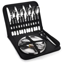 Ultimate Camping Tableware Set with Bag Portable Cutlery Kit for Outdoors Camping Utensils Including Steak Knives,Forks,Spoons